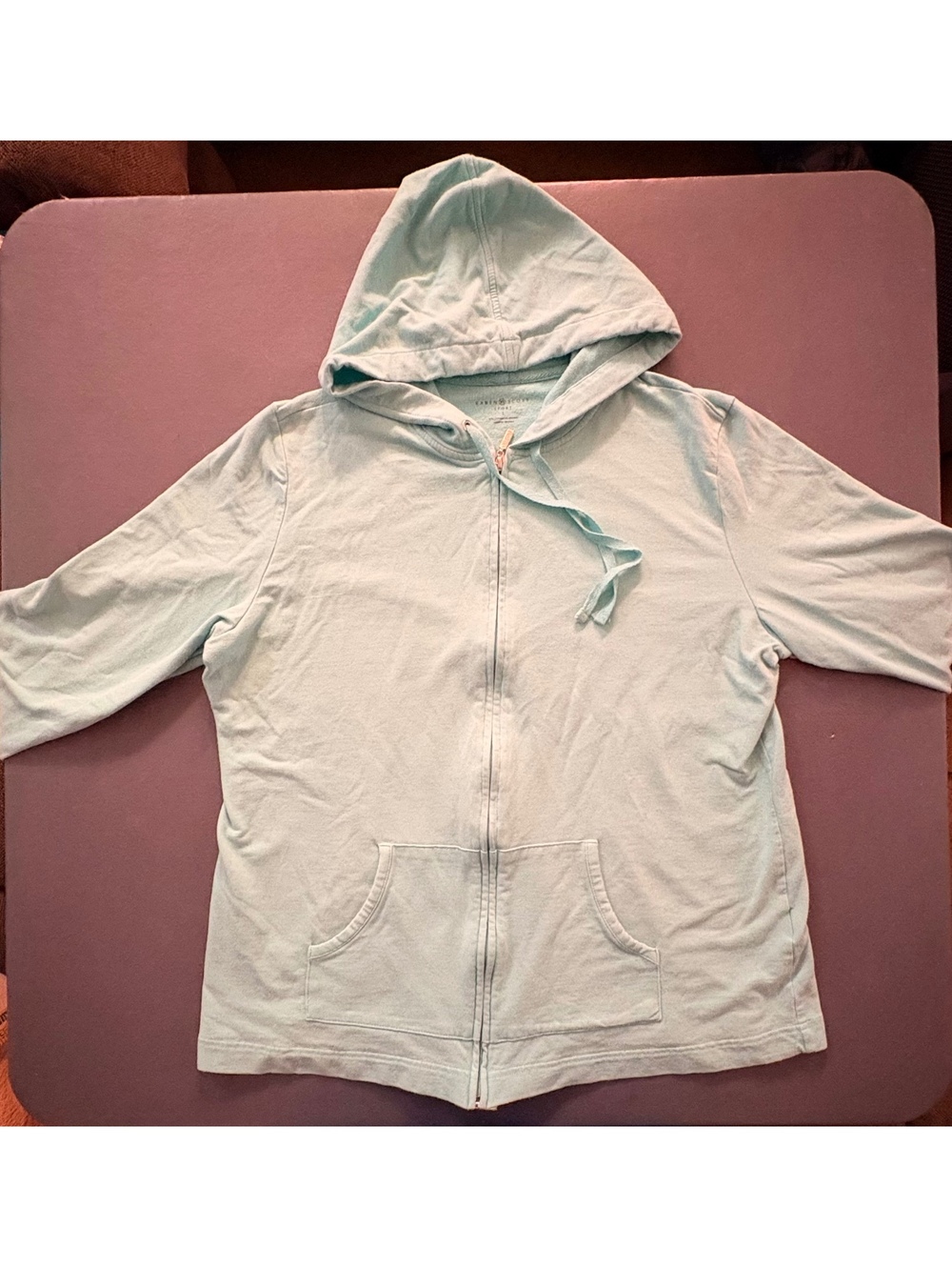 Karen Scott Sport Women’s Large Aqua Blue Full Zip Hoodie Cotton Stretch